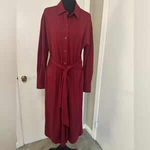 JASON WU CABERNET RED LONG SLEEVE SHIRT DRESS WITH ATTACHED SASH SIZE SMALL